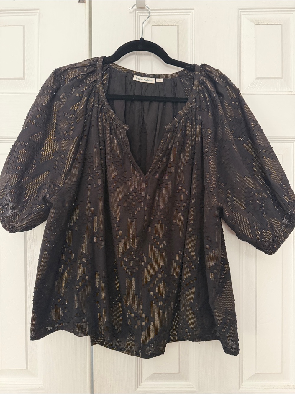NWOT Roller Rabbit Black Blouse with Gold Accents